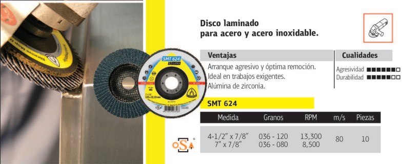 Disco laminado de Zirconia grano 60. / Medida: 4/12" x 7/8" Item: 624060115022