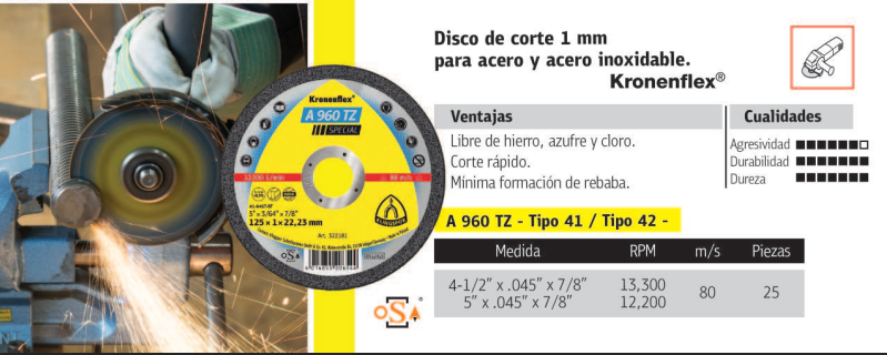 Disco de corte A960 TZ Oxido de aluminio ulta delgado - 4.1/2" Ítem: A960TZ1151.022F