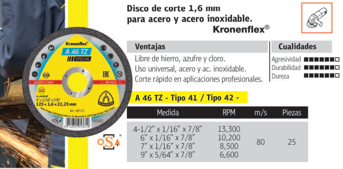 Disco laminado de Zirconia grano 60. / Medida: 7"x7/8" Ítem: 624060178022