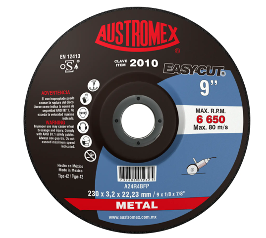 [EXT-053] DISCO DE CORTE P/METAL 9" X1/8X7/8 EASY CUT  Clave: 2010