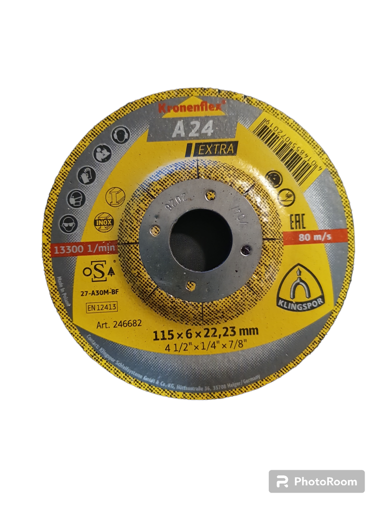 [KLINGSPOR-022D] Disco de desbaste A24 E Oxido de aluminio 4 1/2" Ítem:  A24E1156.022D