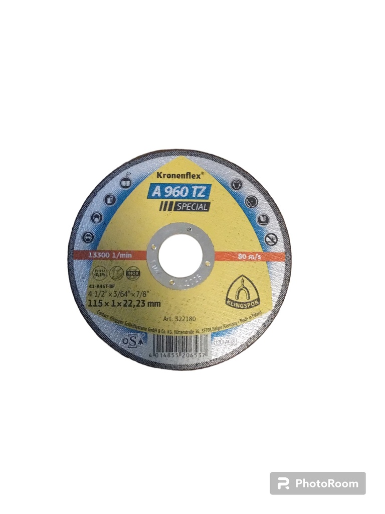 [A960TZ1151.022F] Disco de corte A960 TZ Oxido de aluminio ulta delgado - 4.1/2" Ítem: A960TZ1151.022F