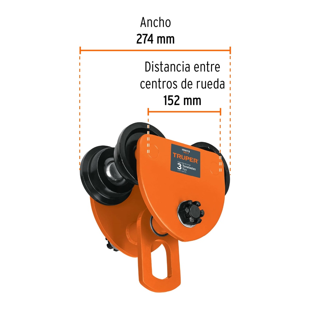 [101078] Trole de carga 3 ton para vigas IPS e IPR, ajustable, Truper