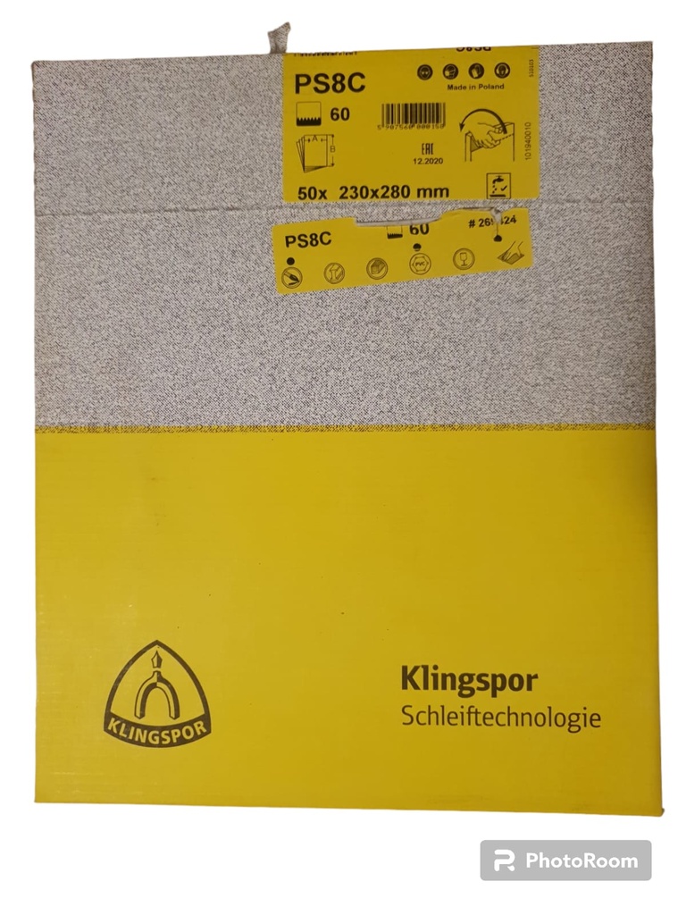 [KLINGSPOR-60C-S] Hoja de lija agua, con soporte de papel grano 60, Medida: 9”X11” Ítem: 0080060C-S
