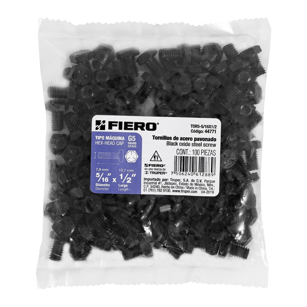 [44771] Bolsa con 100 tornillos 5/16' X 1/2' de acero, grado 5