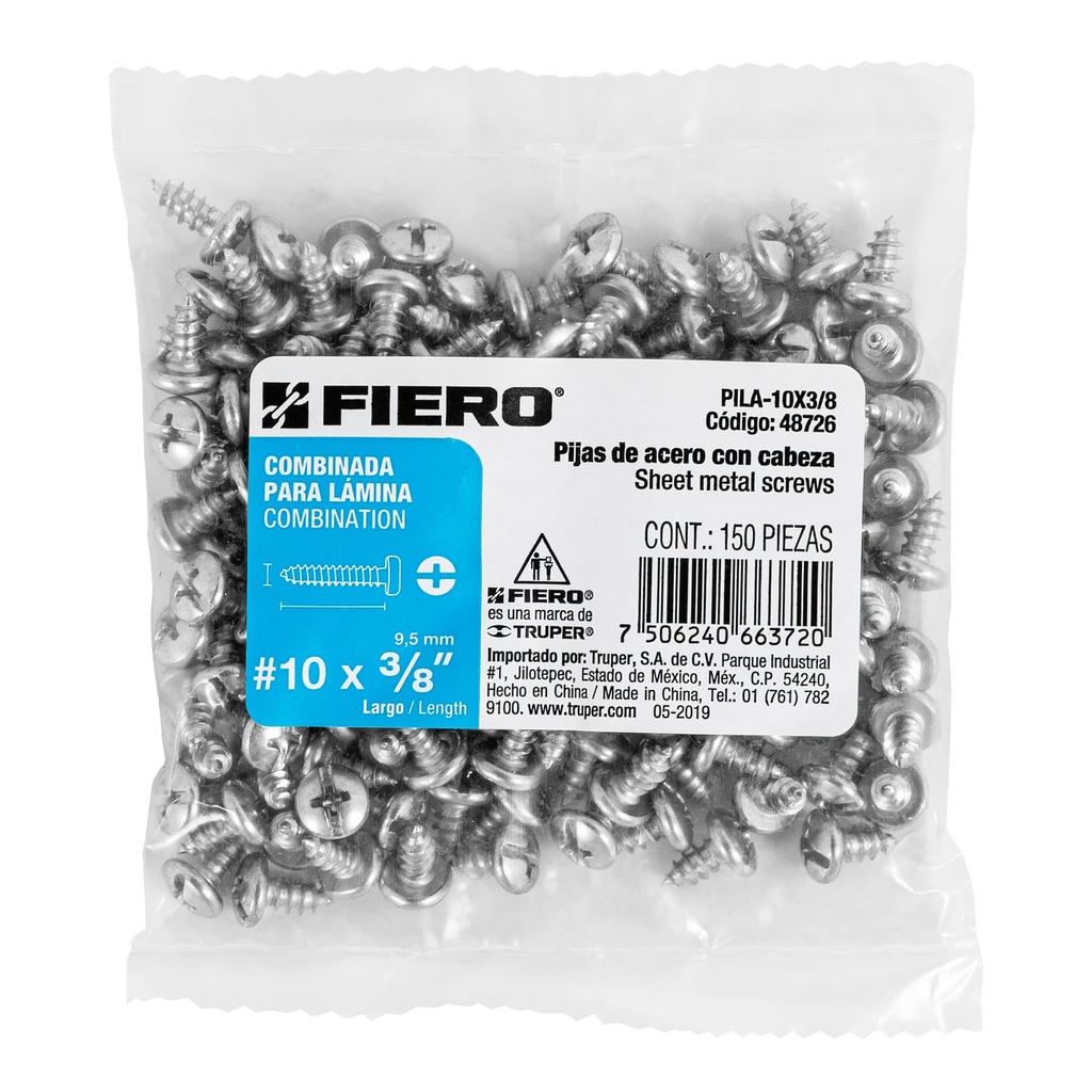 [48726] Bolsa con 150 pijas para lámina, #10 x 3/8', Fiero