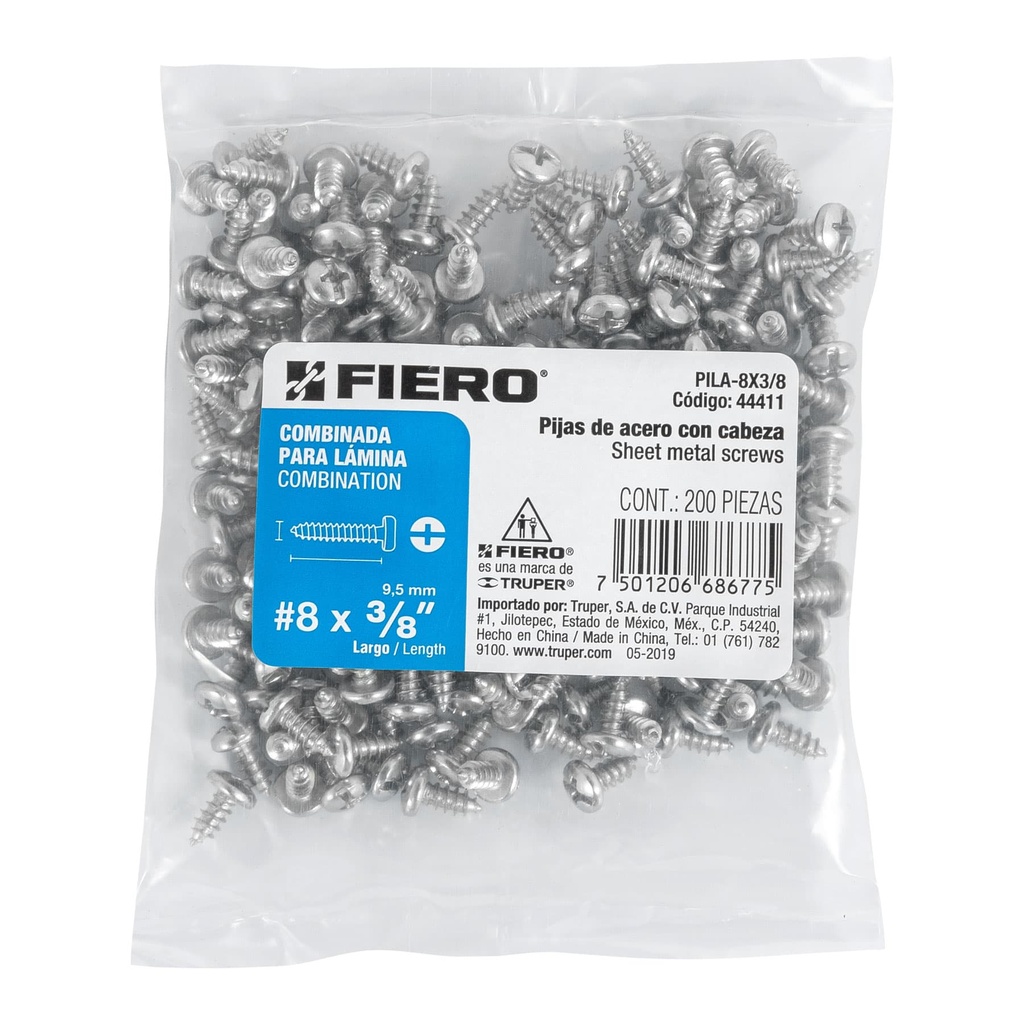 [44411] Bolsa con 200 pijas para lámina, #8 x 3/8', Fiero