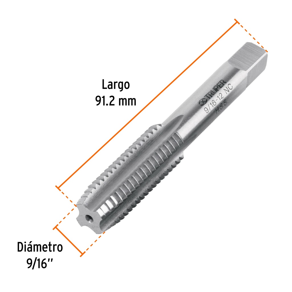 [11421] Machuelo semicónico 9/16'x12 UNC, estuche individual, Truper