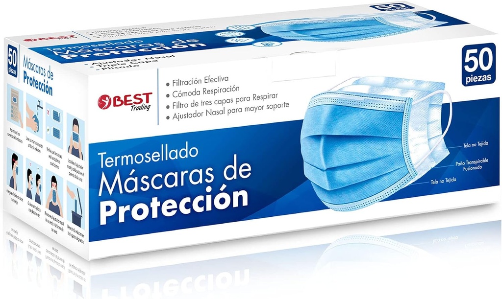 [Best] CUBREBOCAS PLISADO TRICAPA TERMOSELLADO (50 Piezas)
