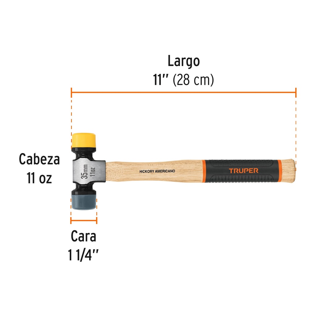 [13137] Martillo 35 mm con caras suaves intercambiables, Truper Grip