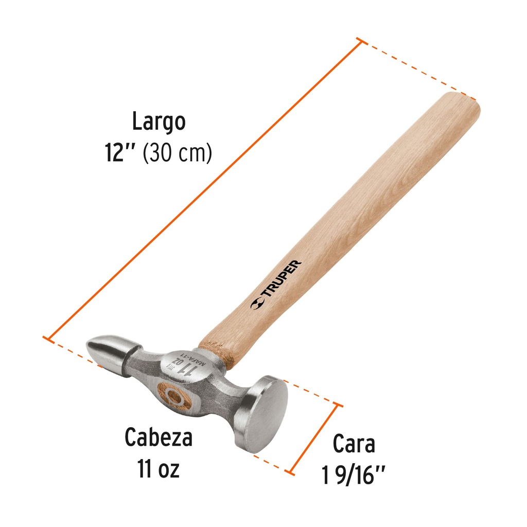 [16865] Martillo desabollador 11 oz fino, mango 12', Truper