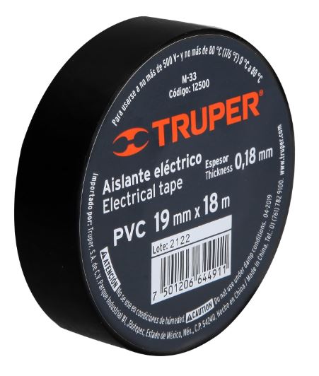 Cinta de aislar de 18 m x 19 mm, negra, Truper