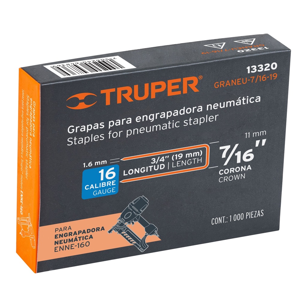 [13320] Caja con 1000 grapas corona 7/16' cal. 16, 19mm p/ENNE-160