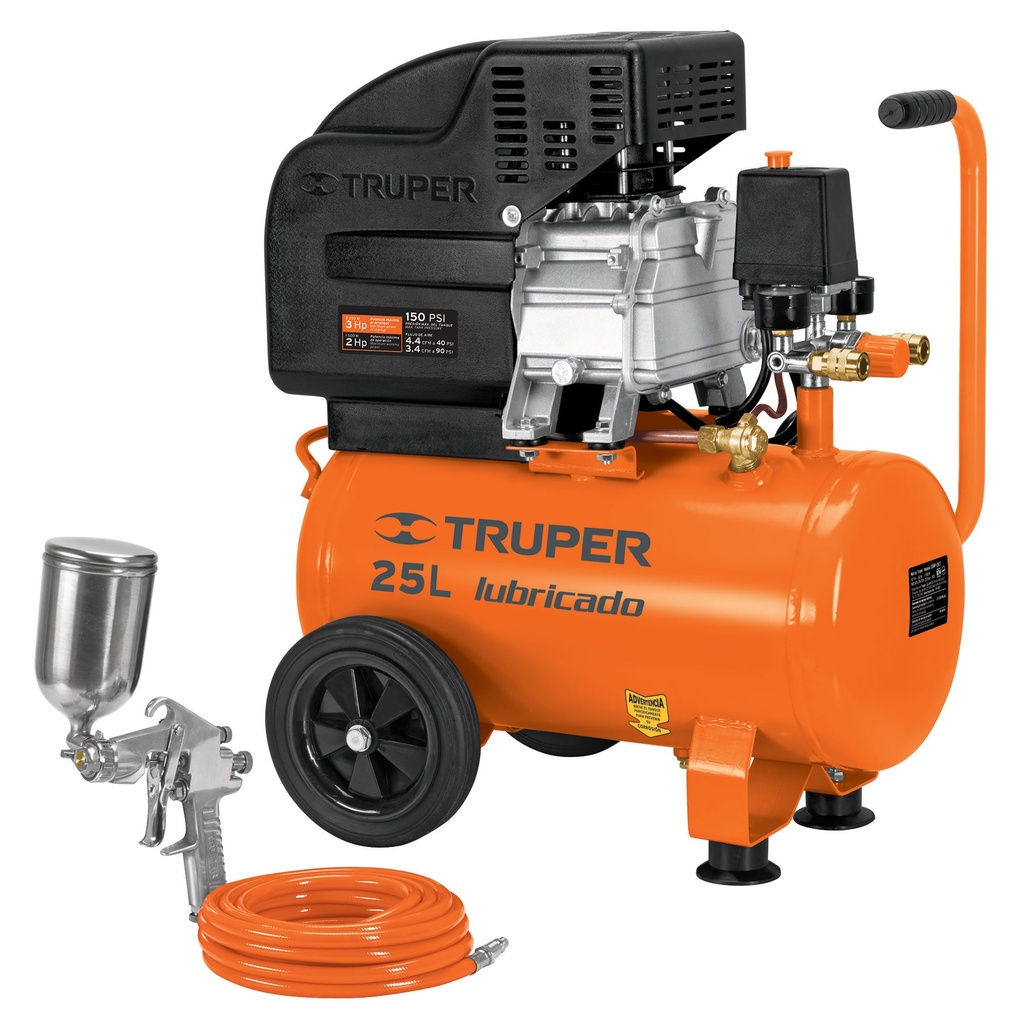 [100300] Kit, compresor 25 L, 3 HP, manguera de PVC y pistola, Truper