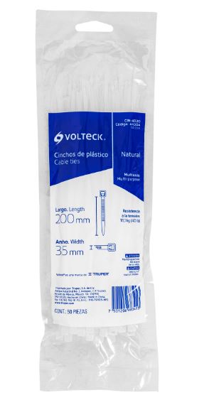 Bolsa con 50 cinchos plásticos 40 lb, 200x3.5 mm, naturales