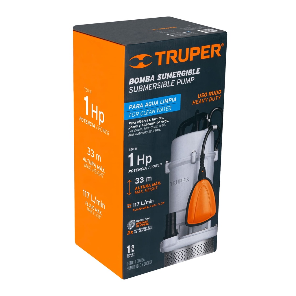 [15003] Bomba sumergible metálica para agua limpia uso rudo 1 HP