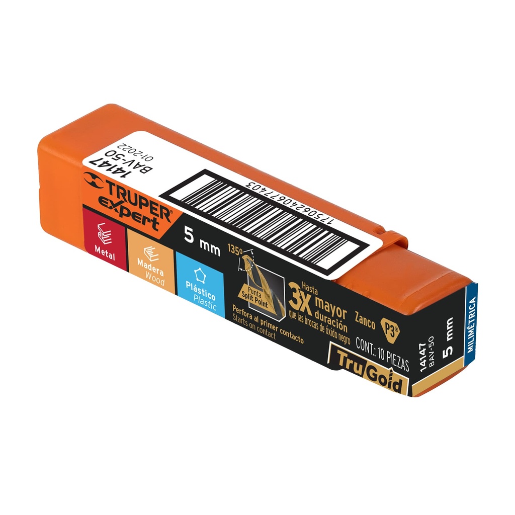 [14147] Broca HSS 5.0 mm Trugold para metal, Truper Expert