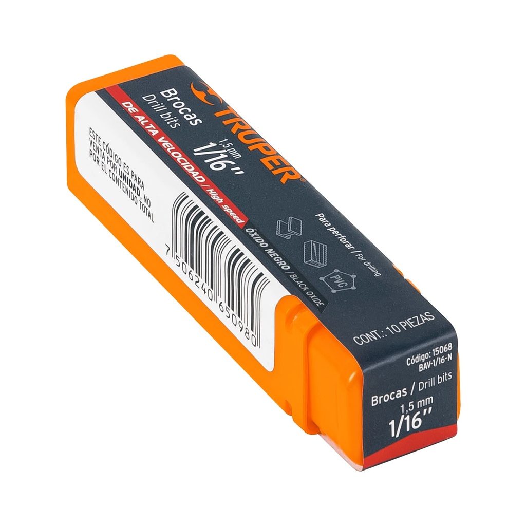 [15068] Broca HSS 1/16' Trublack para metal, Truper