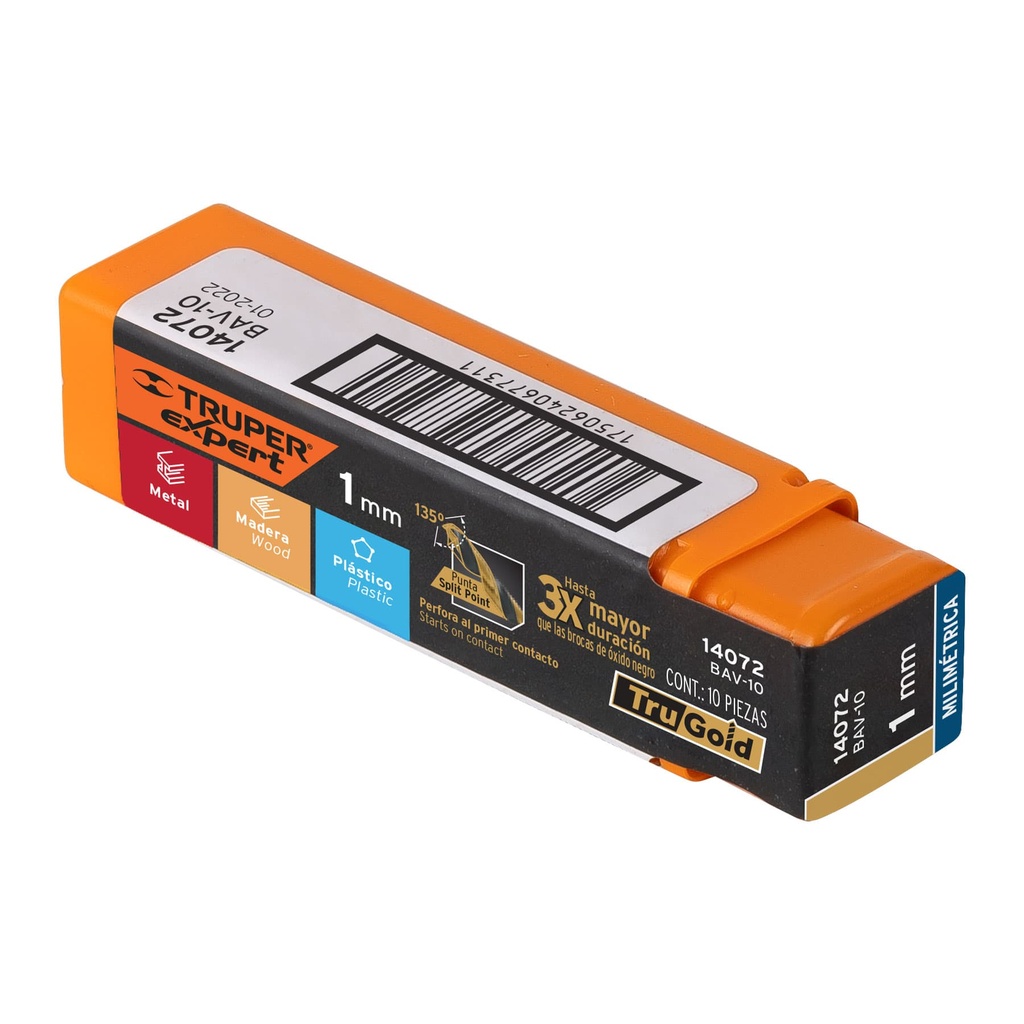 [14072] Broca HSS 1.0 mm Trugold para metal, Truper Expert