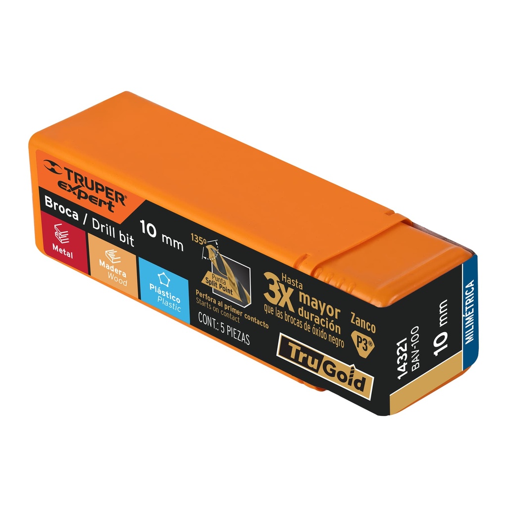 [14321] Broca HSS 10.0 mm Trugold para metal, Truper Expert