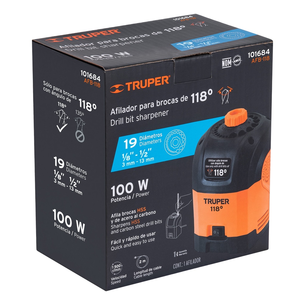 [101684] Afilador eléctrico para brocas con punta 118°, Truper
