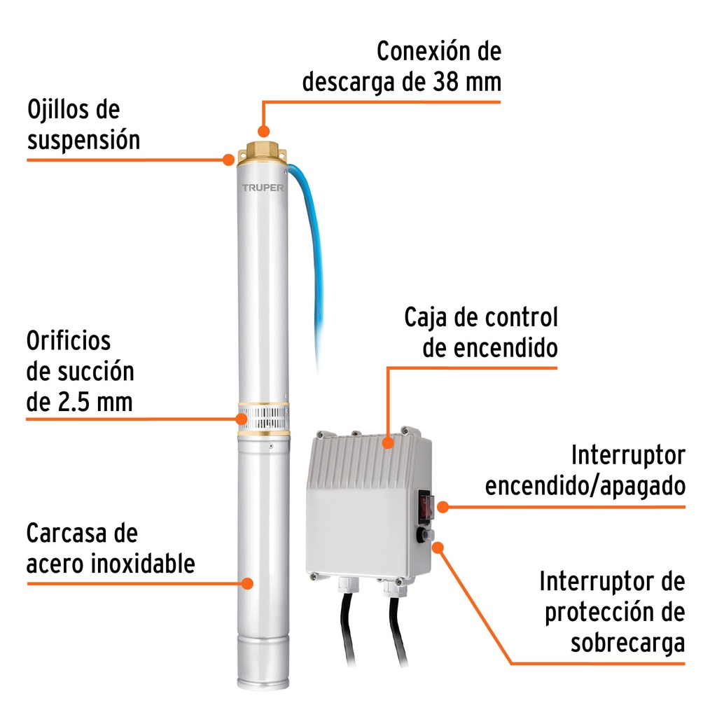 [12627] Bomba sumergible para pozo profundo, 2 HP, agua limpia