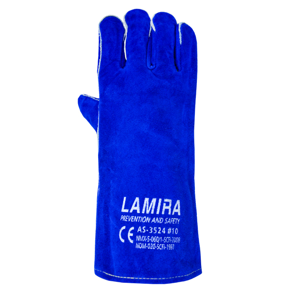 [AS-3524] Guante, Carnaza con Hilo de Kevlar y Forro de Algodón para Soldador LAMIRA (Par), Azul, AS-3524, # 10