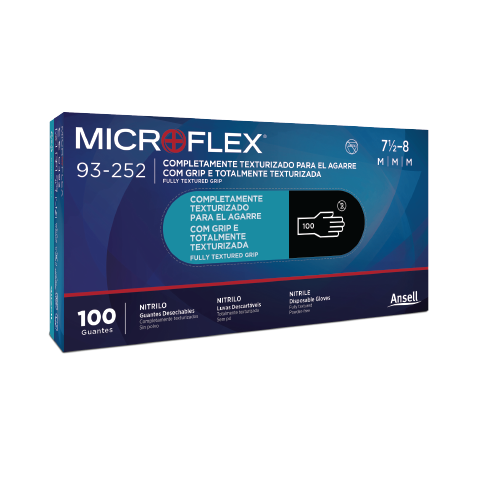 [93-252-LG] Guante Desechable, Nitrilo 4.7 mil Clorado Texturizado sin Polvo Microflex Ansell (Paq. con 100 Pieza), Negro, LG