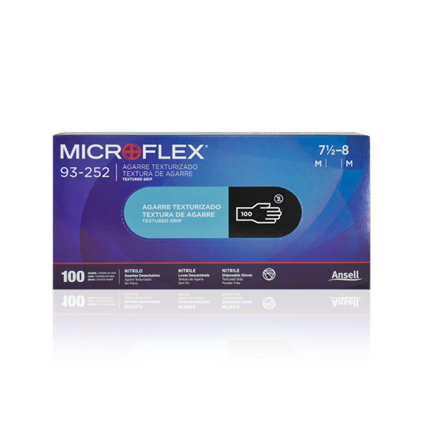 [93-252-MD] Guante Desechable, Nitrilo 4.7 mil Clorado Texturizado sin Polvo Microflex Ansell (Paq. con 100 Pieza), Negro, 93-252, MD