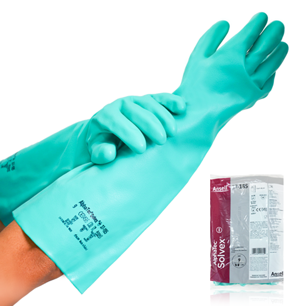 [37-185-9] Guante, Nitrilo 18" AlphaTec Solvex Ansell (Par), Verde, 37-185, # 9