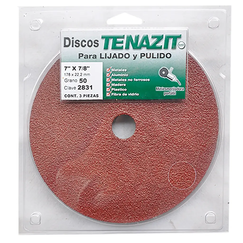 [2831] Paquete de fibrodiscos de óxido de aluminio, especificación AAA50 , de 178 x 22.2 mm (3 piezas)