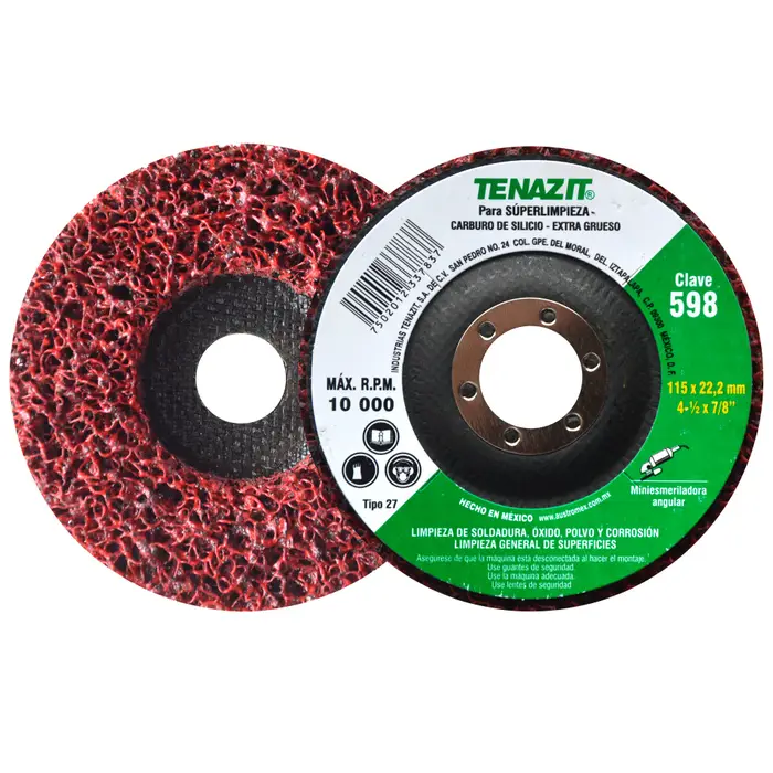 Rueda de fibra de súper limpieza grano extra grueso de 4-1/2 x 7/8, Clave 598