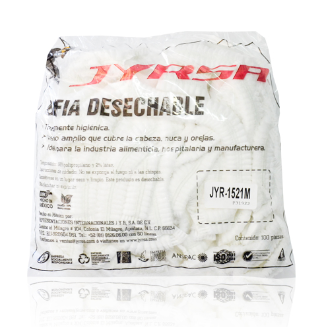 [ECO-1521M, 21"] Cofia, Polipropileno Plisada Jyrsa (Paq. con 100 Pieza), Blanco