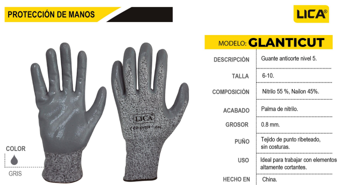 [GLANTICUT#8] Guante anticorte nivel 5 , LICA