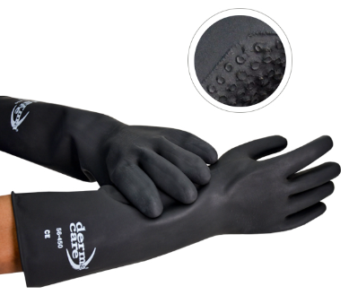 [56-450#9] Guante Industrial Contra Ácidos 18" DermaCare Negro (Par)