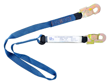 [USP-829] Línea de Vida Poliéster Banda Plana con Amortiguador y Doble Gancho UFS Azul, 1.8 m