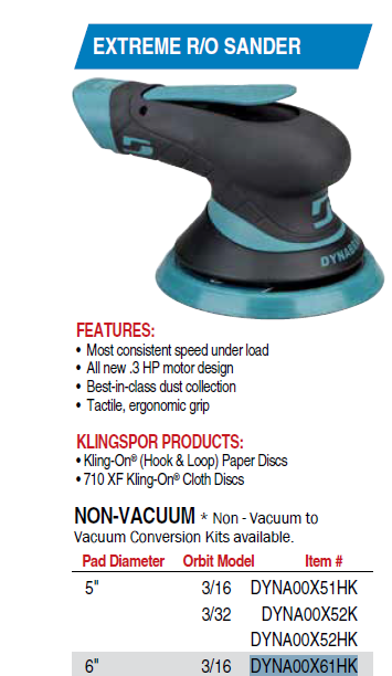 [DYNA00X61HK] Lijadora roto-orbital Dynorbital Extreme, sin aspiración, de 6 pulgadas (127 mm) de diámetro 0.3 hp, 12,000 RPM, 3/16" (5 mm) Dia. Orbit, Rear Exhaust, PSA