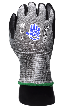 Guante HPPE Recubierto de Nitrilo Espumado Resistente a Cortes Nivel A4 DuraFlex Gisa (Par) Gris/Negro
