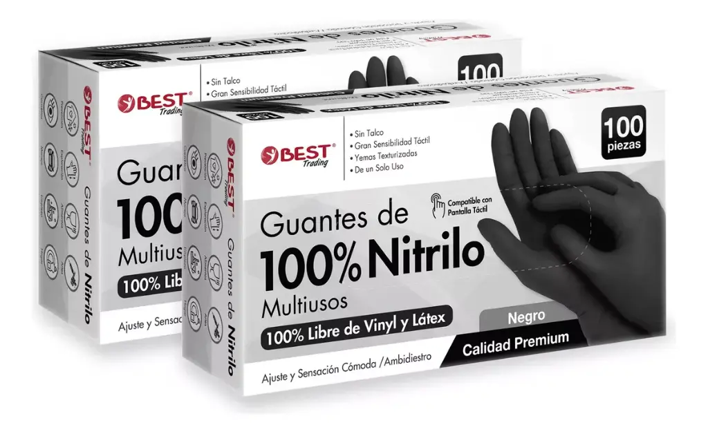 [Best-CH] Guante Desechable, Nitrilo  sin Polvo Best Trading (Paq. con 100 Pieza), Color negro, Talla: CH