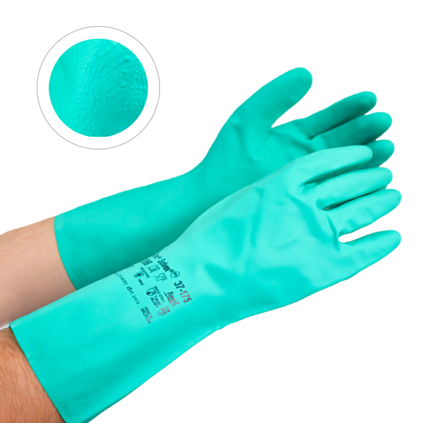 Guante, Nitrilo Largo 13" AlphaTec Solvex Ansell (Par), Verde, 37-175, # 7
